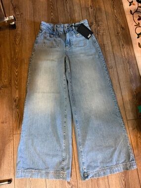 PAIGE Light Blue High-Rise Wide Leg Jeans